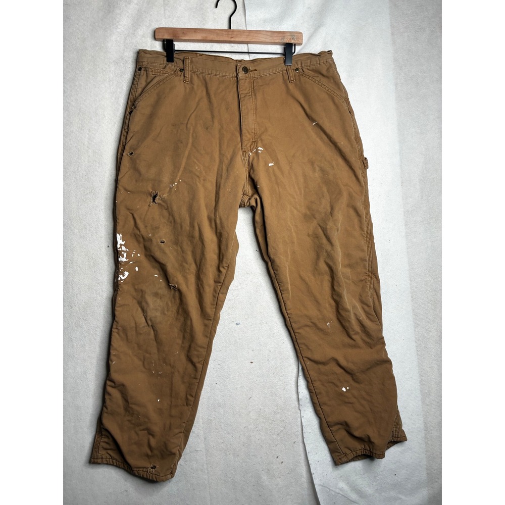 Wrangler Workwear Fleece Lined Carpenter Pants Brown Distressed 38x32 37x30